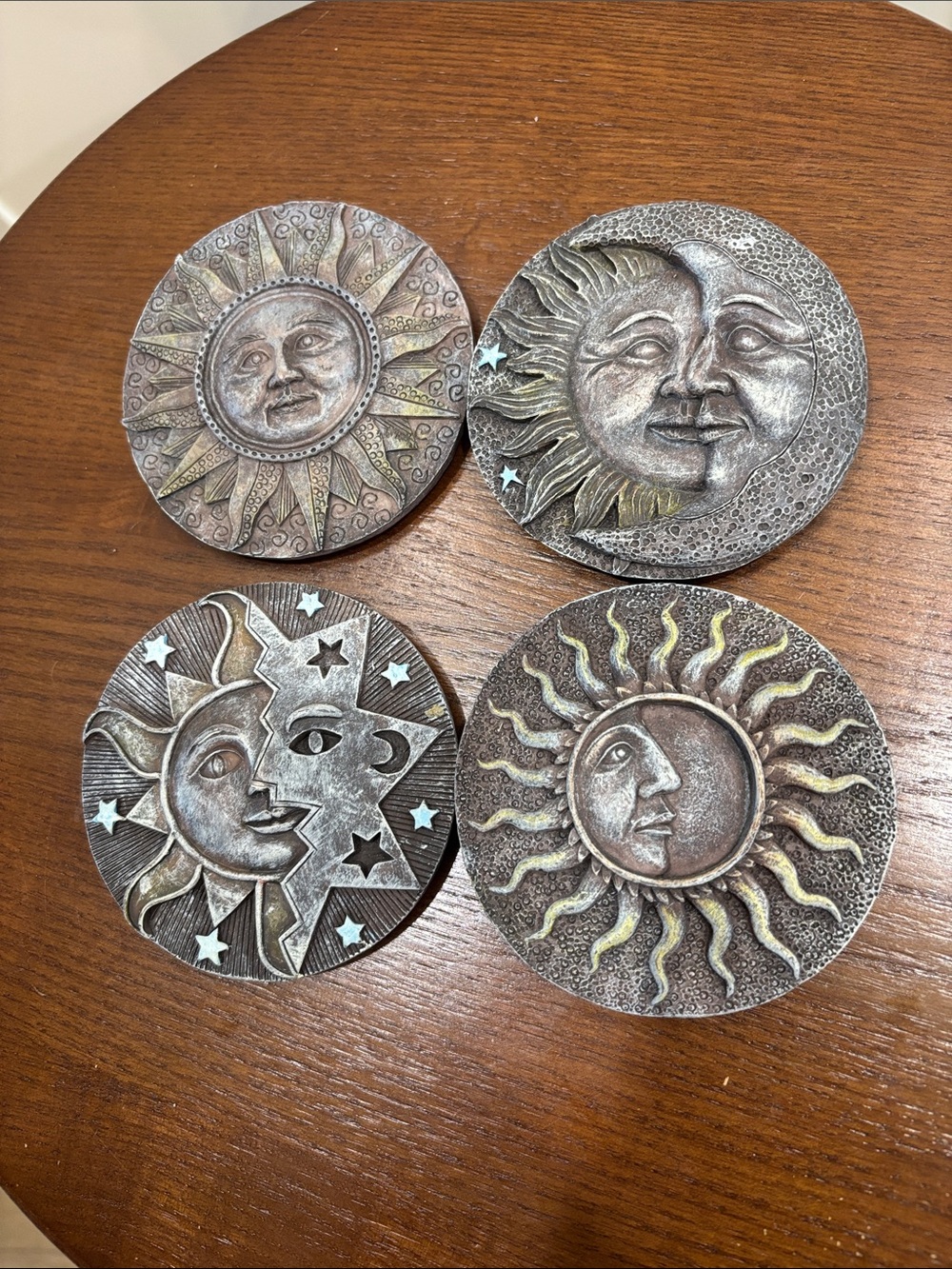 Celestial Sun & Moon Magnets Set of 4 - Metallic Bronze Tone